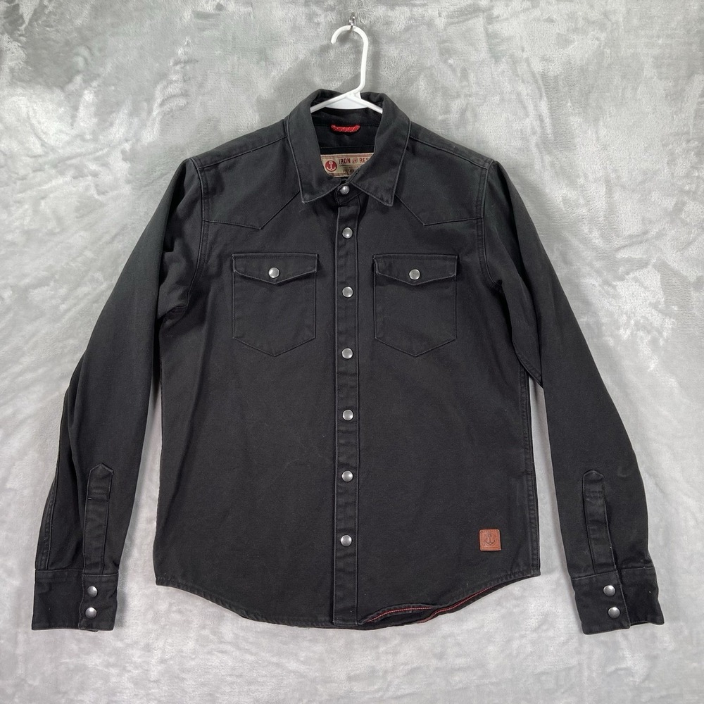 Iron and Resin Jacket Mens Small Canvas Utility Snap Button Outdoor Black Cotton